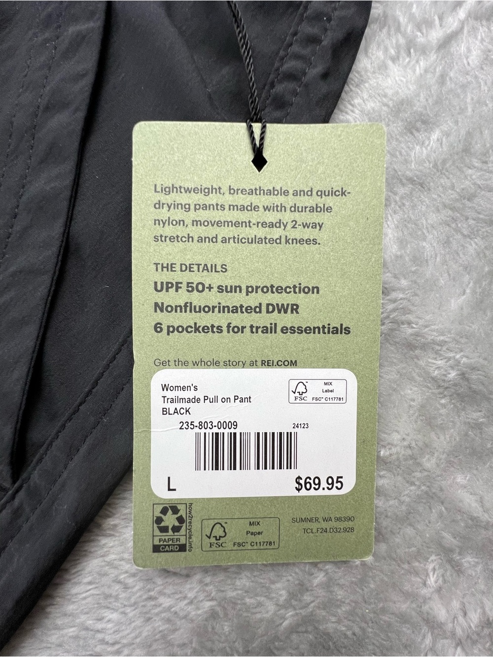 REI Trail Made Pant Women's Large Black Outdoor Hiking Tapered Trailmade Pull On - Picture 8 of 9